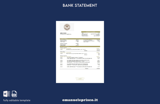 modello word di estratto conto bancario Rasheed iracheno in stile verificato